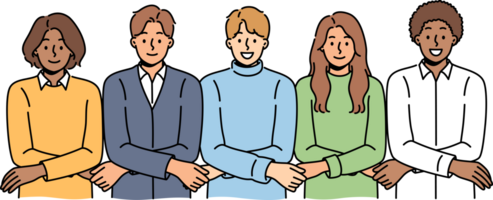 Team of multiracial people students holding hands and showing unity or lack of discord png