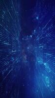 verticale video - un' raggiante blu griglia Rete di lampeggiante digitale dati luci e galleggiante particelle. connettività e connessioni concetto tecnologia movimento sfondo animazione.