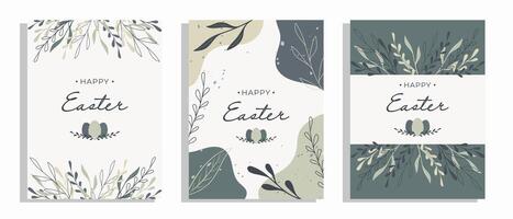 Set of Easter greeting cards. Floral decorated background for poster, flyer, banner, invitation. vector