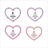 Set of world cancer day frames of hearts, hearts frames of ribbon vector