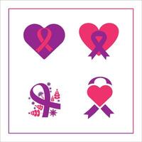 Set of world cancer day heart with ribbon symbols vector