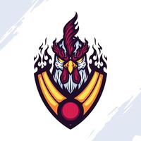 Angry Fighting Rooster Flaming Armor Logo Mascot vector