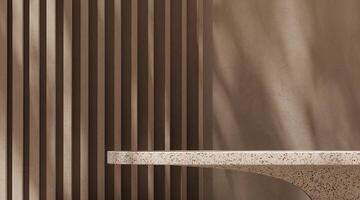 Beige terrazzo platform on abstract cement wall, sunshade on background, abstract background for product presentation. 3d rendering photo