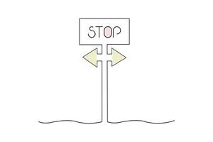 Two way traffic sign outline flat vector. Signpost with arrow isolated on white background. vector