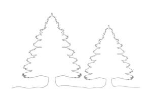 Pine tree line art vector. Simple hand-drawn tree flat vector isolated on white background.