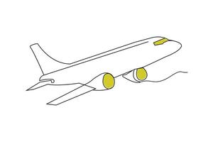 Plane line art flat vector. Airplane continuous line drawing. Vector illustrations.