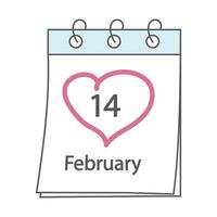 Calendar page with 14 February date and heart shaped stroke by hand. Design concept for greetings vector