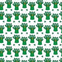 Seamless pattern of Bouquet of shamrocks in leprechaun hat with buckle on ribbon. St. Patricks field vector