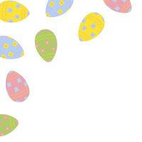 Abstract corner frame of Ester Eggs with top border in trendy soft hues. Copy space. Ester greetings vector