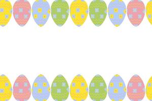 Seamless frame with top and bottom border of colorful painted Easter Eggs in trendy bright shades vector