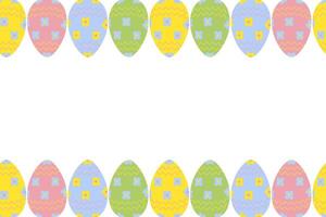 Seamless frame with top and bottom border of colorful painted Easter Eggs in trendy bright shades vector