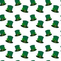Seamless pattern of leprechaun hats and shamrock under buckle ribbon. Design concept for backdrop vector