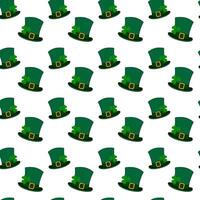 Seamless pattern of leprechaun hats and shamrock under buckle ribbon. Design concept for backdrop vector