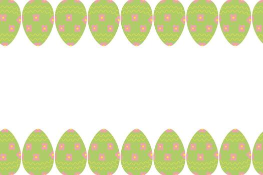Seamless frame with top and bottom border of bright Easter Eggs in trendy green color. Copy space vector