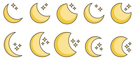 crescent moon set icon. vector isolated on white background. simple design for poster, greeting card, banner, web.