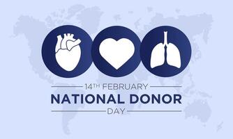 National Organ Donor Day is observed every year in February 14. National Donor Day. Health and Medical Awareness Vector template for banner, card, poster and background design. Vector illustration.