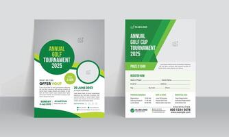 Golf tournament flyer template with sports event poster and annual brochure cover design vector