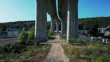 Aerial low view of Radotin bridge in Prague Czechia video