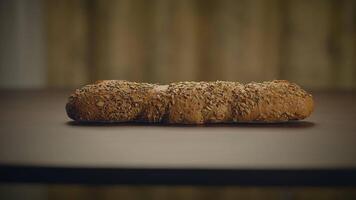 Fresh Baked Organic Bread On Wooden Table Background video