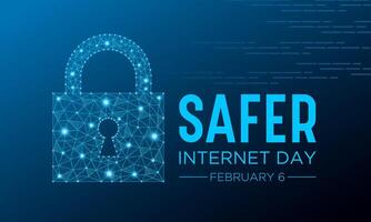 Safer Internet Day, February 6. Online and cyber security awareness vector template for banner, card, poster and background design. Vector illustration.