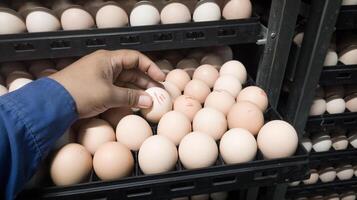 The Quality control doing Quality check for hatching eggs  on the incubation machine room. photo