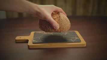 Fresh Baked Organic Bread On Wooden Table Background video