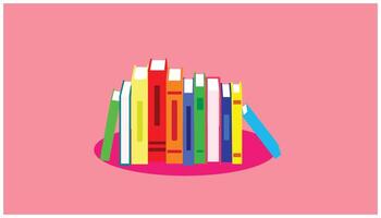 pile of books on pink background. vector illustration. eps10. Arranged book design elements, can be used to design rooms, libraries and reading corners