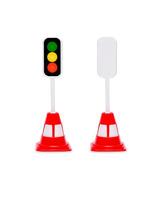 Toy traffic light. Toy road sign isolated on white background. photo