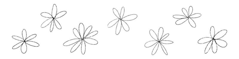 Hand drawn flower doodle, simple line pattern with abstract spring floral shapes. Brush sketch style. Flat vector illustration isolated on white background.