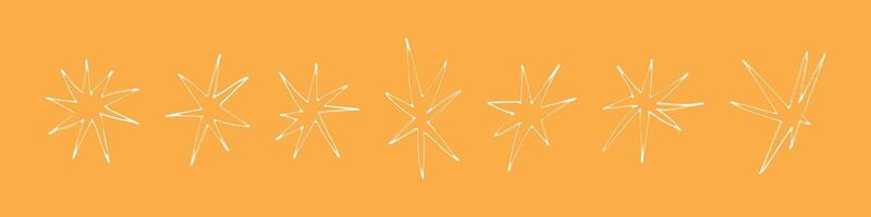 Hand drawn star icons with crayon and pastel lines. Doodle and sketch elements. Flat vector illustration isolated on white background.