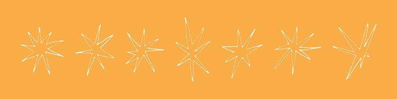 Hand drawn star icons with crayon and pastel lines. Doodle and sketch elements. Flat vector illustration isolated on white background.