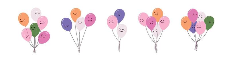 Fun Simple doodle balloon, smiling characters child friendly. Flat vector illustration isolated on white background.