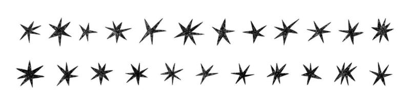 Hand drawn star shapes with crayon and pencil textures. Flat vector illustration isolated on white background.