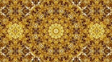 Loop symmetrical gold kaleidoscope mandala pattern abstract motion background video