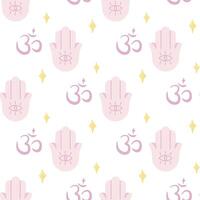 Seamless pattern of yoga, hamsa and Om symbol. For your fabric or design vector