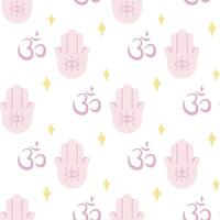 Seamless pattern of yoga, hamsa and Om symbol. For your fabric or design vector