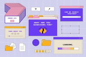 y2k interfaz, retro maravilloso psicodélico, ventanas navegador, computadora interfaz, neobrutalismo buscar vector