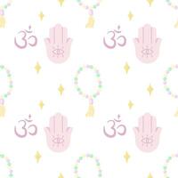 Seamless pattern of yoga, hamsa and Om symbol. For your fabric or design vector