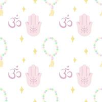 Seamless pattern of yoga, hamsa and Om symbol. For your fabric or design vector