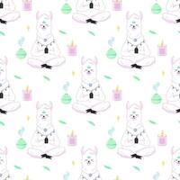 Seamless pattern of meditating llama with mat, aromateriapia. For your fabric or design vector