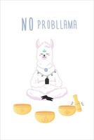 No probllama, cute llama meditating, print for your t-shirt print design, yoga studio, notepad vector