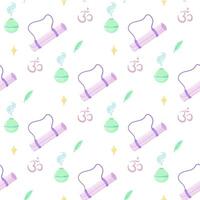 Seamless pattern of yoga, aromatherapy, meditation, incense and singing bowls. For your fabric or design Seamless pattern of yoga, aromatherapy, meditation, incense and singing bowls. vector