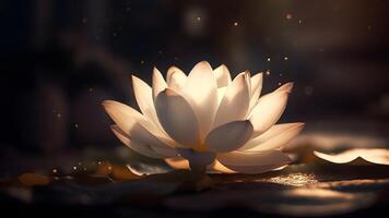 AI generated zen ambience - lotus flower on water surface with bokeh. Neural network generated image photo