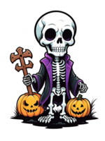 AI generated Halloween illustration of skeleton on transparent background png