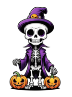 AI generated Halloween skeleton with pumpkins on transparent background png