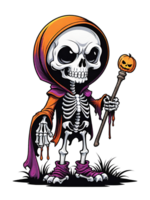 AI generated Halloween illustration of skeleton on transparent background png