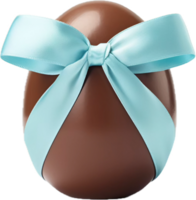 AI generated tasty chocolate egg with light blue ribbon png