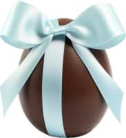 AI generated tasty chocolate egg with light blue ribbon png