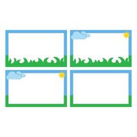 Set of frames with grass, sun and clouds. Vector illustration. id card template. Sticker templates, name tags, book name labels, labels marking the ownership of an item.