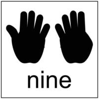 Vector illustration of a silhouette of a hand on a white background. silhouette of the number nine sign. Design element silhouette of body part, part of the hand